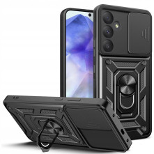 Kemény műanyag és rugalmas TPU hibrid tok Samsung Galaxy A55 telefonhoz - FEKETE