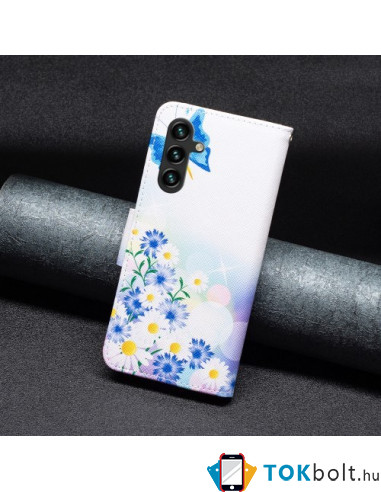 Oldalra nyíló mintás telefontok Samsung Galaxy A15 / A15 5G telefonhoz - PILLANGÓK ÉS VIRÁGOK