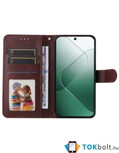 Oldalra nyíló tok Xiaomi 14 telefonhoz - BARNA