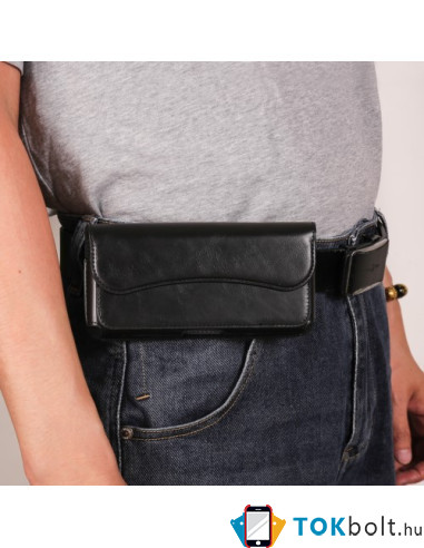 Univerzális övre fűzhető mobiltelefon tartó - max. 7.2 inches készülékekhez - 18.5 x 9 cm - FEKETE