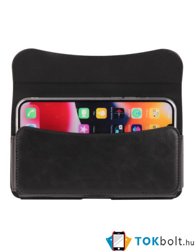 Univerzális övre fűzhető mobiltelefon tartó - max. 7.2 inches készülékekhez - 18.5 x 9 cm - FEKETE