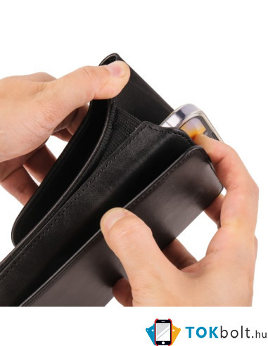 Univerzális álló övre fűzhető mobiltelefon tartó fém csipesszel - 18x9.5x2 cm - FEKETE