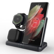 GY-Q10B 3 az 1-ben vezeték nélküli töltőállomás Qi Standard telefonhoz / Samsung Galaxy Watchhoz / Fülhallgatóhoz - FEKETE