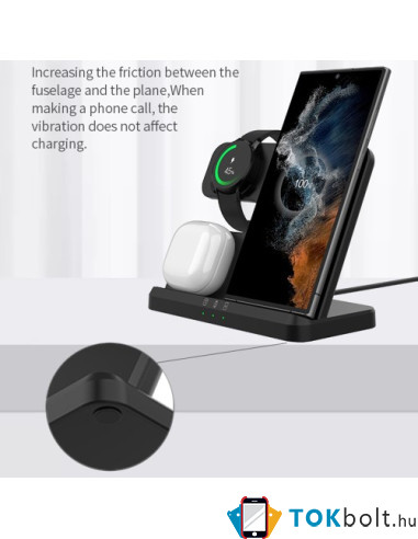 GY-Q10B 3 az 1-ben vezeték nélküli töltőállomás Qi Standard telefonhoz / Samsung Galaxy Watchhoz / Fülhallgatóhoz - FEKETE