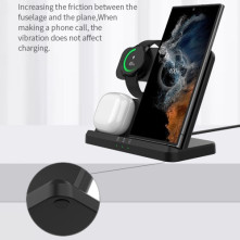 GY-Q10B 3 az 1-ben vezeték nélküli töltőállomás Qi Standard telefonhoz / Samsung Galaxy Watchhoz / Fülhallgatóhoz - FEKETE