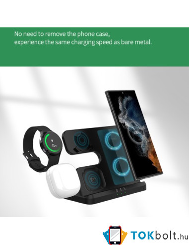 GY-Q10B 3 az 1-ben vezeték nélküli töltőállomás Qi Standard telefonhoz / Samsung Galaxy Watchhoz / Fülhallgatóhoz - FEKETE