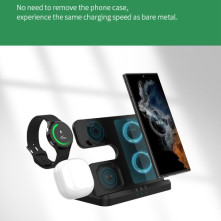 GY-Q10B 3 az 1-ben vezeték nélküli töltőállomás Qi Standard telefonhoz / Samsung Galaxy Watchhoz / Fülhallgatóhoz - FEKETE