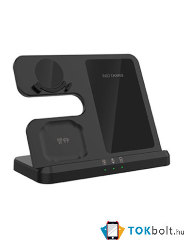 GY-Q10B 3 az 1-ben vezeték nélküli töltőállomás Qi Standard telefonhoz / Samsung Galaxy Watchhoz / Fülhallgatóhoz - FEKETE