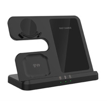GY-Q10B 3 az 1-ben vezeték nélküli töltőállomás Qi Standard telefonhoz / Samsung Galaxy Watchhoz / Fülhallgatóhoz - FEKETE