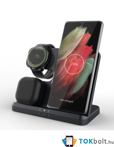 GY-Q10B 3 az 1-ben vezeték nélküli töltőállomás Qi Standard telefonhoz / Samsung Galaxy Watchhoz / Fülhallgatóhoz - FEKETE