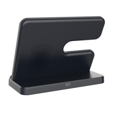 GY-Q10B 3 az 1-ben vezeték nélküli töltőállomás Qi Standard telefonhoz / Samsung Galaxy Watchhoz / Fülhallgatóhoz - FEKETE