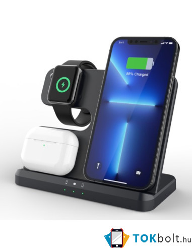 GY-Q10B 3 az 1-ben vezeték nélküli töltőállomás Qi Standard telefonhoz / Samsung Galaxy Watchhoz / Fülhallgatóhoz - FEKETE