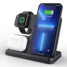 GY-Q10B 3 az 1-ben vezeték nélküli töltőállomás Qi Standard telefonhoz / Samsung Galaxy Watchhoz / Fülhallgatóhoz - FEKETE