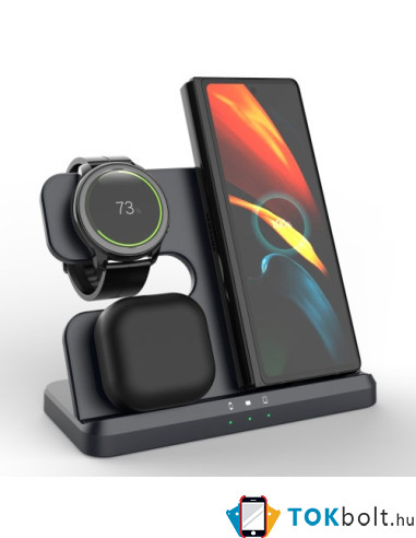 GY-Q10B 3 az 1-ben vezeték nélküli töltőállomás Qi Standard telefonhoz / Samsung Galaxy Watchhoz / Fülhallgatóhoz - FEKETE