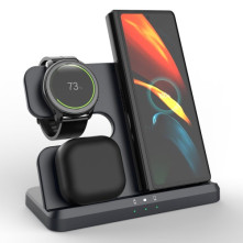 GY-Q10B 3 az 1-ben vezeték nélküli töltőállomás Qi Standard telefonhoz / Samsung Galaxy Watchhoz / Fülhallgatóhoz - FEKETE