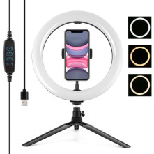 PULUZ PKT3071B vlogger tripod telefon állvány LED körfény (Youtube – TIK TOK – Instagram videókhoz) - FEKETE