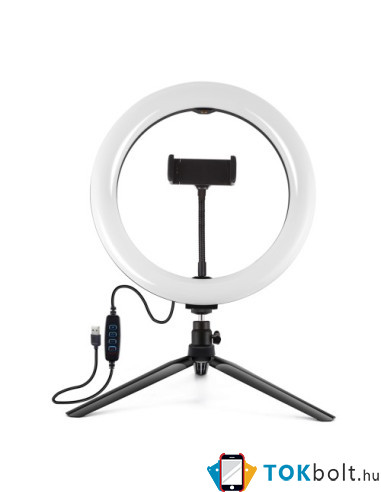 PULUZ PKT3071B vlogger tripod telefon állvány LED körfény (Youtube – TIK TOK – Instagram videókhoz) - FEKETE