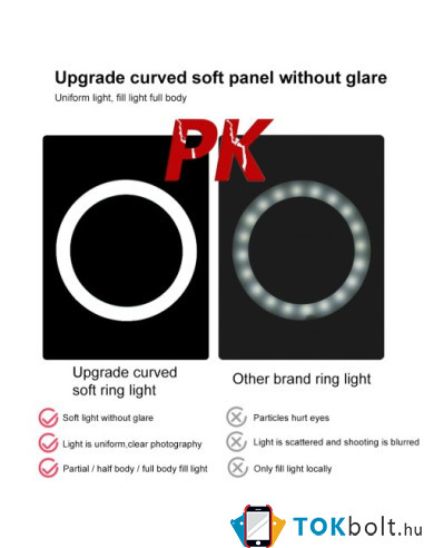 PULUZ PKT3071B vlogger tripod telefon állvány LED körfény (Youtube – TIK TOK – Instagram videókhoz) - FEKETE
