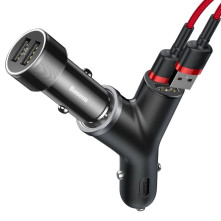 Baseus Y autós töltő 2x USB + szivargyújtó aljzat 3.4A (CCALL-YX01) - FEKETE
