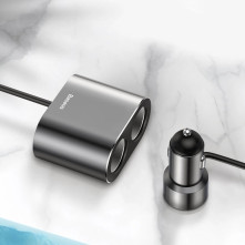 Baseus CRDYQ-01 elosztó 2x szivargyújtó aljzat 80W 2x USB-A 3.1A - FEKETE