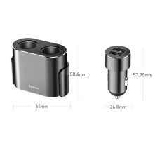 Baseus CRDYQ-01 elosztó 2x szivargyújtó aljzat 80W 2x USB-A 3.1A - FEKETE