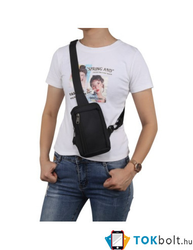 Mellkas táska, Crossbody átlós válltáska férfiaknak - Méret: 9 x 15 cm - FEKETE