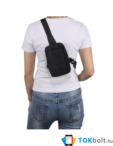 Mellkas táska, Crossbody átlós válltáska férfiaknak - Méret: 9 x 15 cm - FEKETE