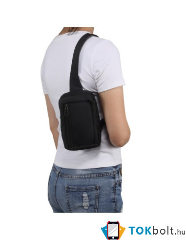 Mellkas táska, Crossbody átlós válltáska férfiaknak - Méret: 9 x 15 cm - FEKETE