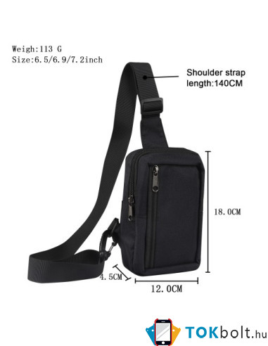 Mellkas táska, Crossbody átlós válltáska férfiaknak - Méret: 9 x 15 cm - FEKETE