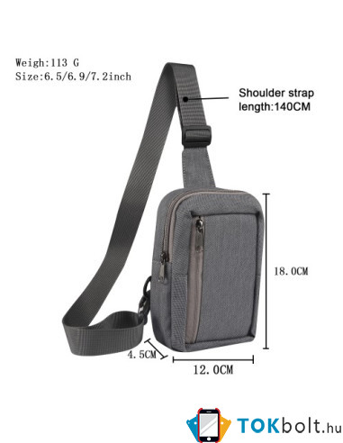 Mellkas táska, Crossbody átlós válltáska férfiaknak - Méret: 12 x 18 cm - SZÜRKE