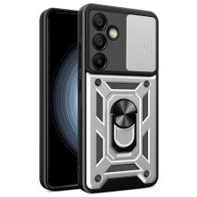 Kemény műanyag és rugalmas TPU hibrid tok Samsung Galaxy S24 FE telefonhoz - EZÜST