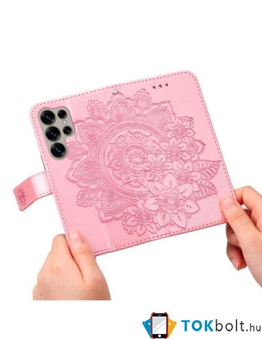 Dombornyomott mandala mintás notesztok Samsung Galaxy S25 Ultra telefonhoz - PINK