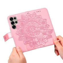 Dombornyomott mandala mintás notesztok Samsung Galaxy S25 Ultra telefonhoz - PINK