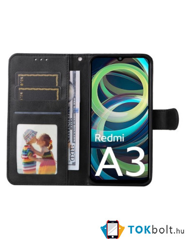 Oldalra nyíló tok Xiaomi Redmi A3 telefonhoz - FEKETE