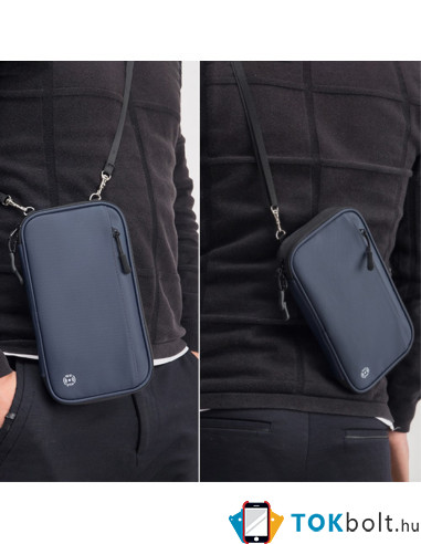 Cipzáras irat és telefontartó tok utazáshoz karpánttal - 23 x 13 x 3 cm - FEKETE