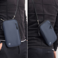 Cipzáras irat és telefontartó tok utazáshoz karpánttal - 23 x 13 x 3 cm - FEKETE