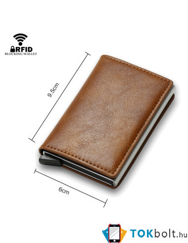 Bankkártya, igazolvány tartó tárca RFID védelemmel - 10 x 6.7 x 1 cm - BARNA