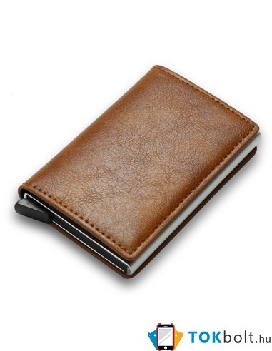 Bankkártya, igazolvány tartó tárca RFID védelemmel - 10 x 6.7 x 1 cm - BARNA