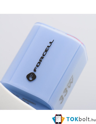FORCELL F-ENERGY Crystal Color GaN III VT-41 utazótöltő szilikonkábellel, USB-C, USB-A csatlakozóval 33 W - KÉK
