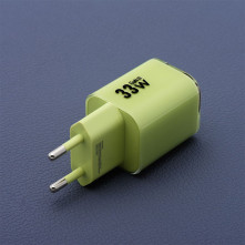 FORCELL F-ENERGY Crystal Color GaN III VT-41 utazótöltő szilikonkábellel, USB-C, USB-A csatlakozóval 33 W - ZÖLD