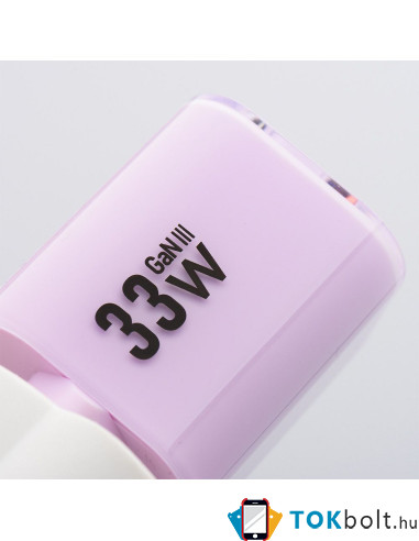 FORCELL F-ENERGY Crystal Color GaN III VT-41 utazótöltő szilikonkábellel, USB-C, USB-A csatlakozóval 33 W - RÓZSASZÍN