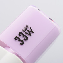 FORCELL F-ENERGY Crystal Color GaN III VT-41 utazótöltő szilikonkábellel, USB-C, USB-A csatlakozóval 33 W - RÓZSASZÍN