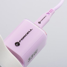 FORCELL F-ENERGY Crystal Color GaN III VT-41 utazótöltő szilikonkábellel, USB-C, USB-A csatlakozóval 33 W - RÓZSASZÍN