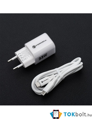 FORCELL F-ENERGY Crystal Color GaN III VT-41 utazótöltő szilikonkábellel, USB-C, USB-A csatlakozóval 33 W - FEHÉR