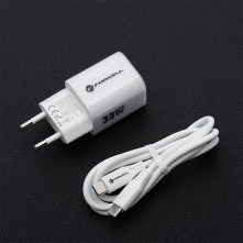 FORCELL F-ENERGY Crystal Color GaN III VT-41 utazótöltő szilikonkábellel, USB-C, USB-A csatlakozóval 33 W - FEHÉR