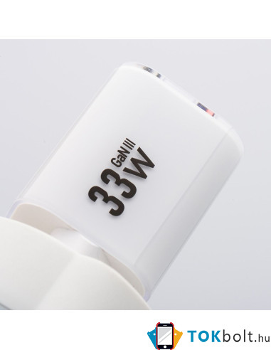FORCELL F-ENERGY Crystal Color GaN III VT-41 utazótöltő szilikonkábellel, USB-C, USB-A csatlakozóval 33 W - FEHÉR