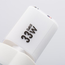 FORCELL F-ENERGY Crystal Color GaN III VT-41 utazótöltő szilikonkábellel, USB-C, USB-A csatlakozóval 33 W - FEHÉR