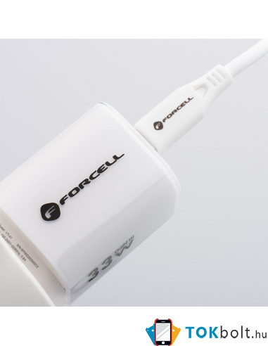 FORCELL F-ENERGY Crystal Color GaN III VT-41 utazótöltő szilikonkábellel, USB-C, USB-A csatlakozóval 33 W - FEHÉR