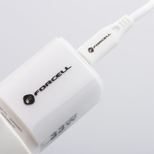 FORCELL F-ENERGY Crystal Color GaN III VT-41 utazótöltő szilikonkábellel, USB-C, USB-A csatlakozóval 33 W - FEHÉR
