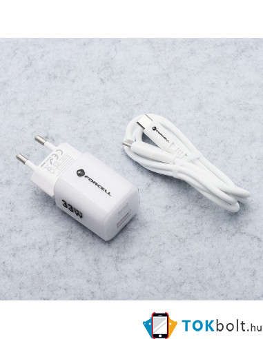 FORCELL F-ENERGY Crystal Color GaN III VT-41 utazótöltő szilikonkábellel, USB-C, USB-A csatlakozóval 33 W - FEHÉR